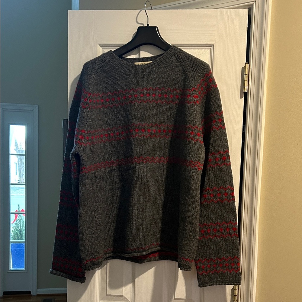 J. Crew Charcoal and Crimson Handknit Crewneck Sweater - Picture 4 of 6